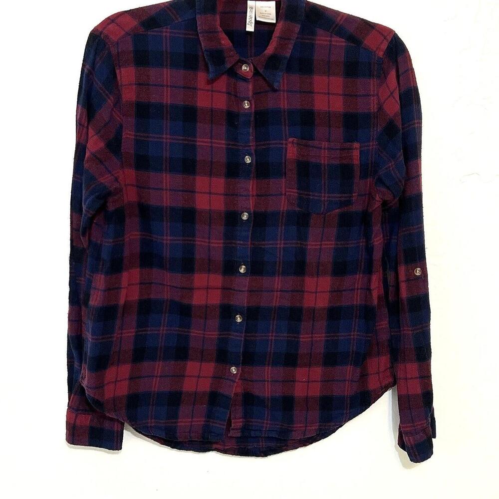 Bassport - Women's Blue, Red Plaid Flannel 100% Cotton Button Front Shirt M - Picture 3 of 8